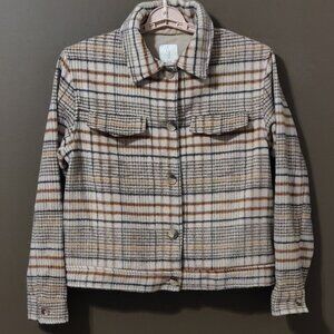 Joie Neutral Plaid Button Up Crop Jacket SIZE MEDIUM